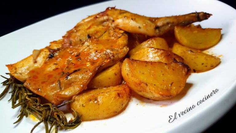conejo al ajillo al horno con patatas