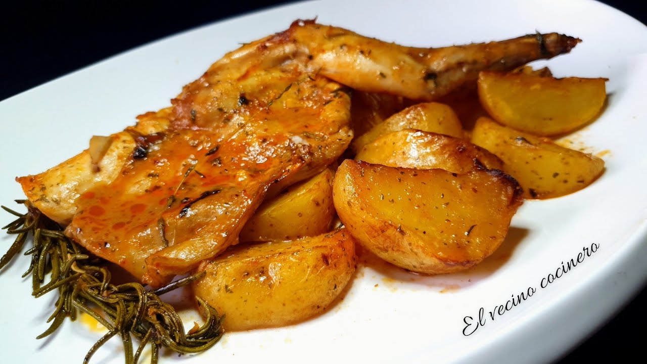 conejo al ajillo al horno con patatas