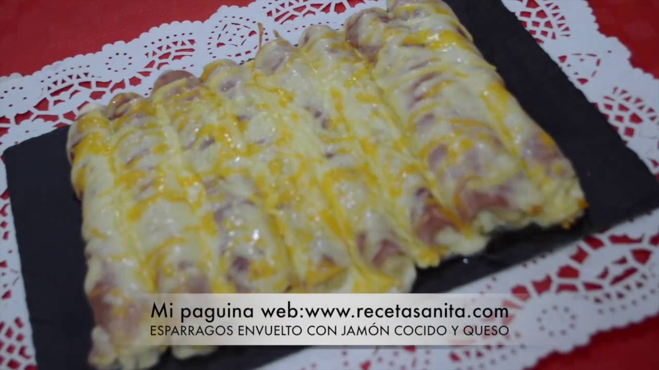 espárragos blancos al horno con jamón y queso