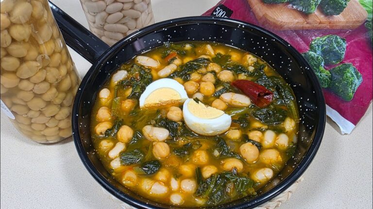 garbanzos de bote con bacalao y espinacas congeladas
