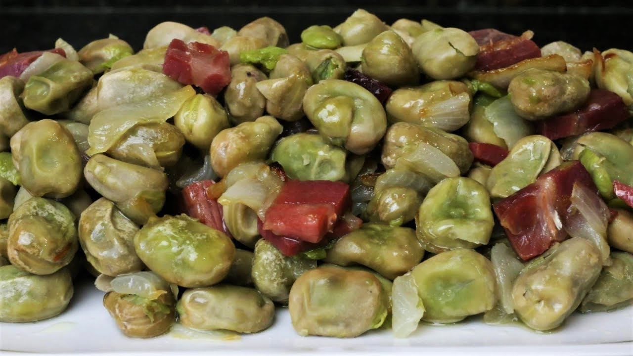 habas congeladas con jamón y vino blanco