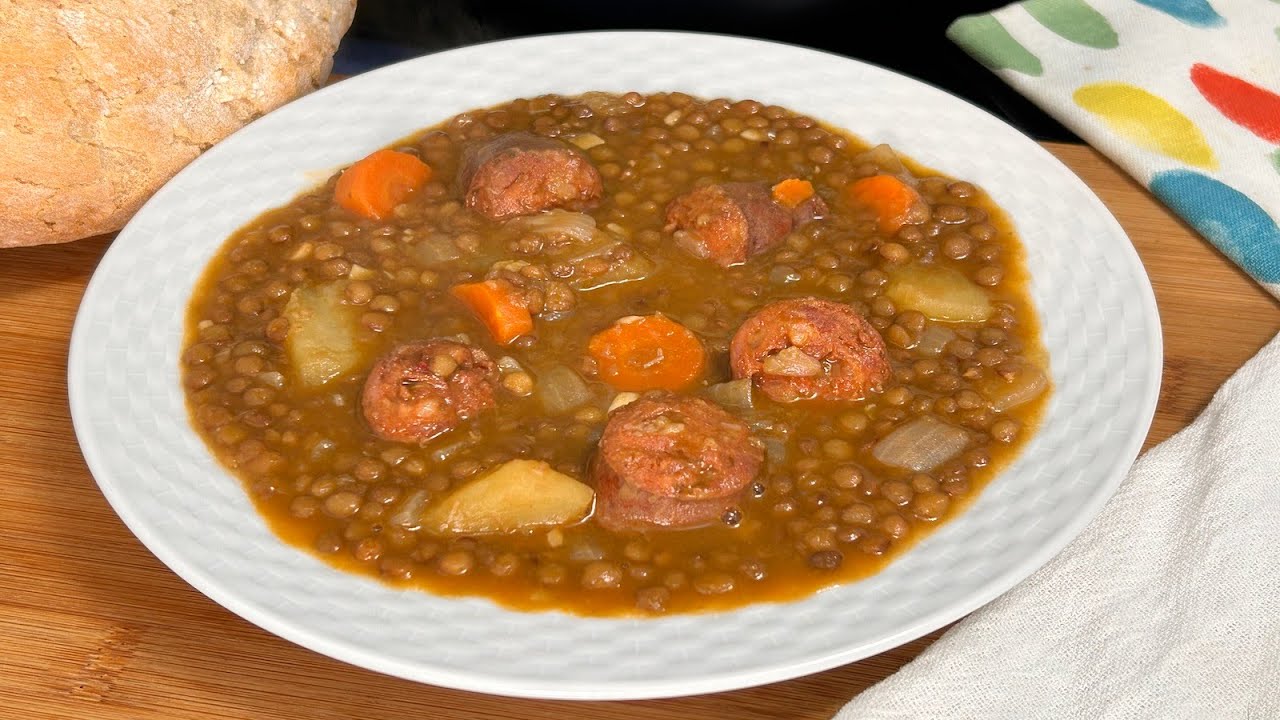 lentejas con verduras y chorizo en olla normal