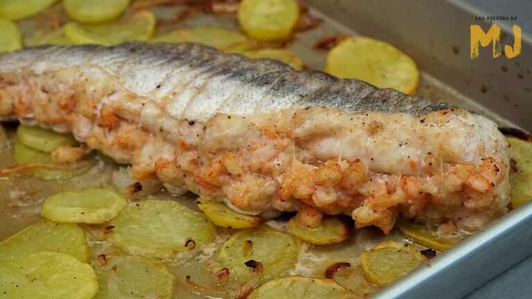 merluza rellena de tortilla de gambas