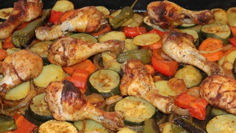 pollo al horno con verduras y champiñones