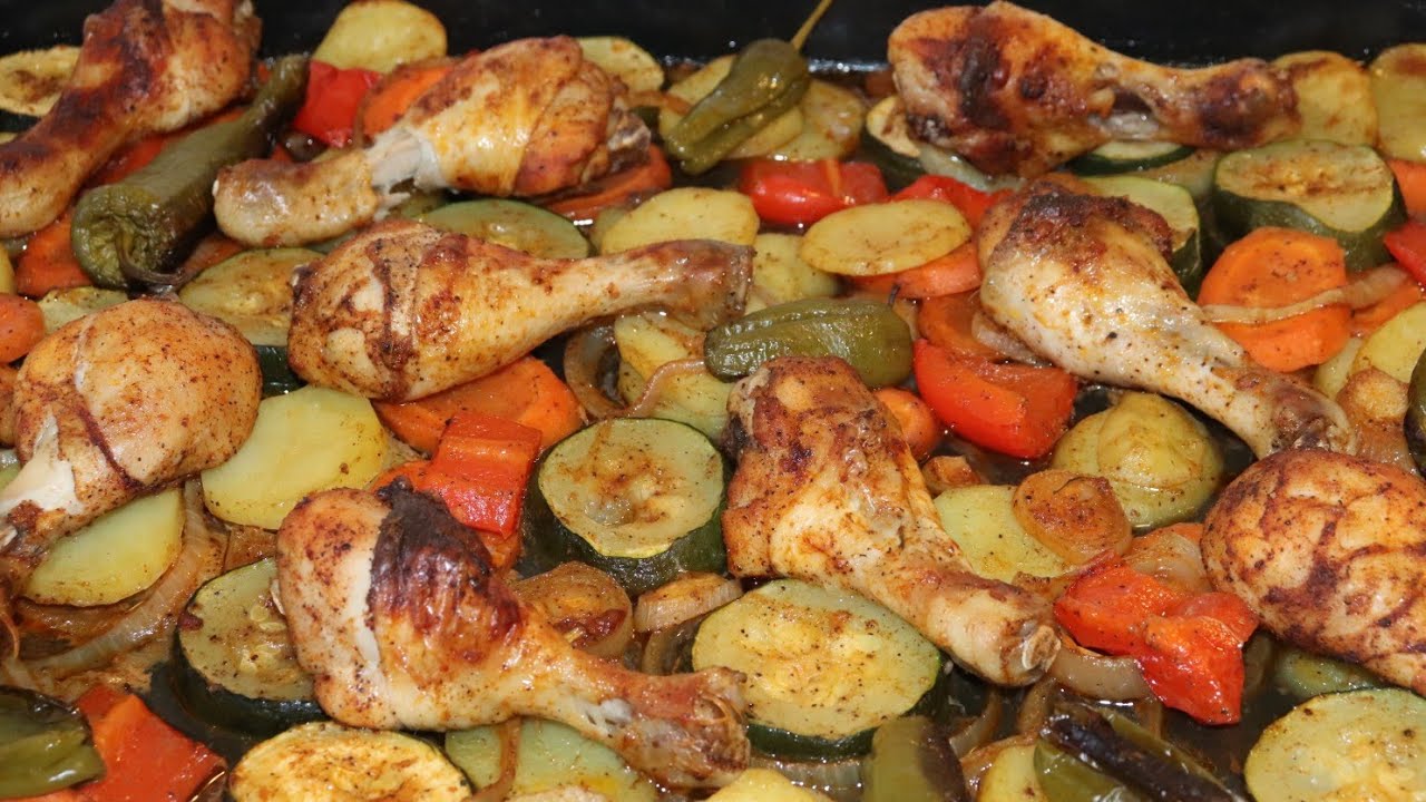 pollo al horno con verduras y champiñones