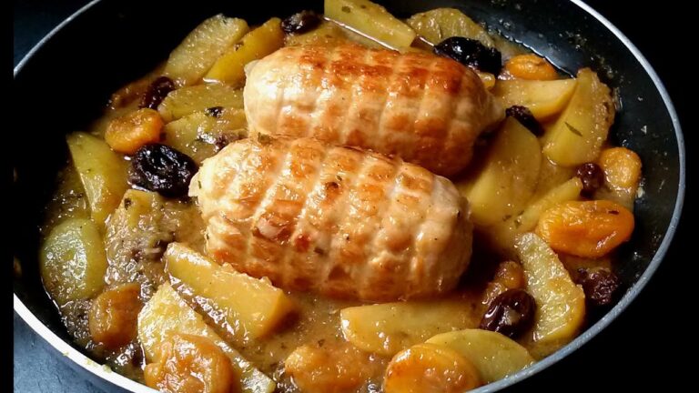 redondo de pollo relleno rustido en cazuela