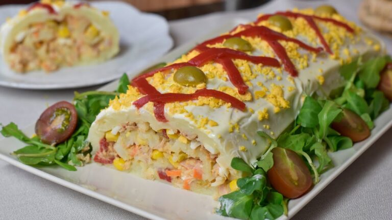 rollo de pure de patata relleno de atun