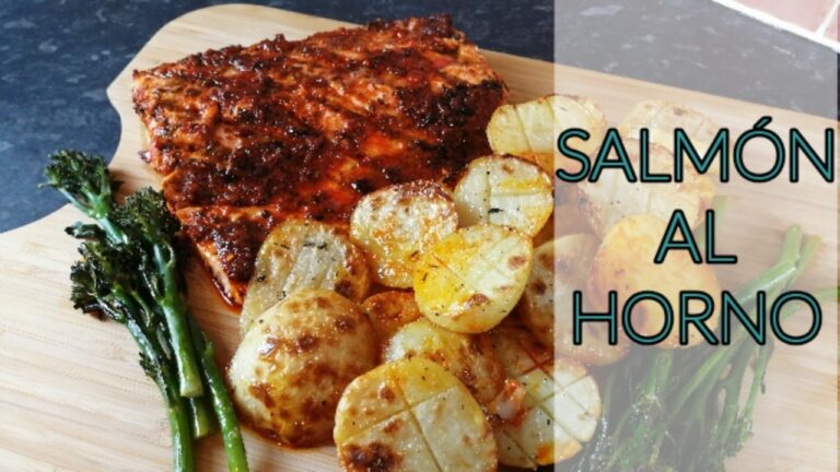 salmón al horno con patatas y vino blanco