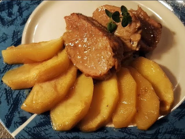 solomillo de cerdo al horno con manzana y cebolla caramelizada